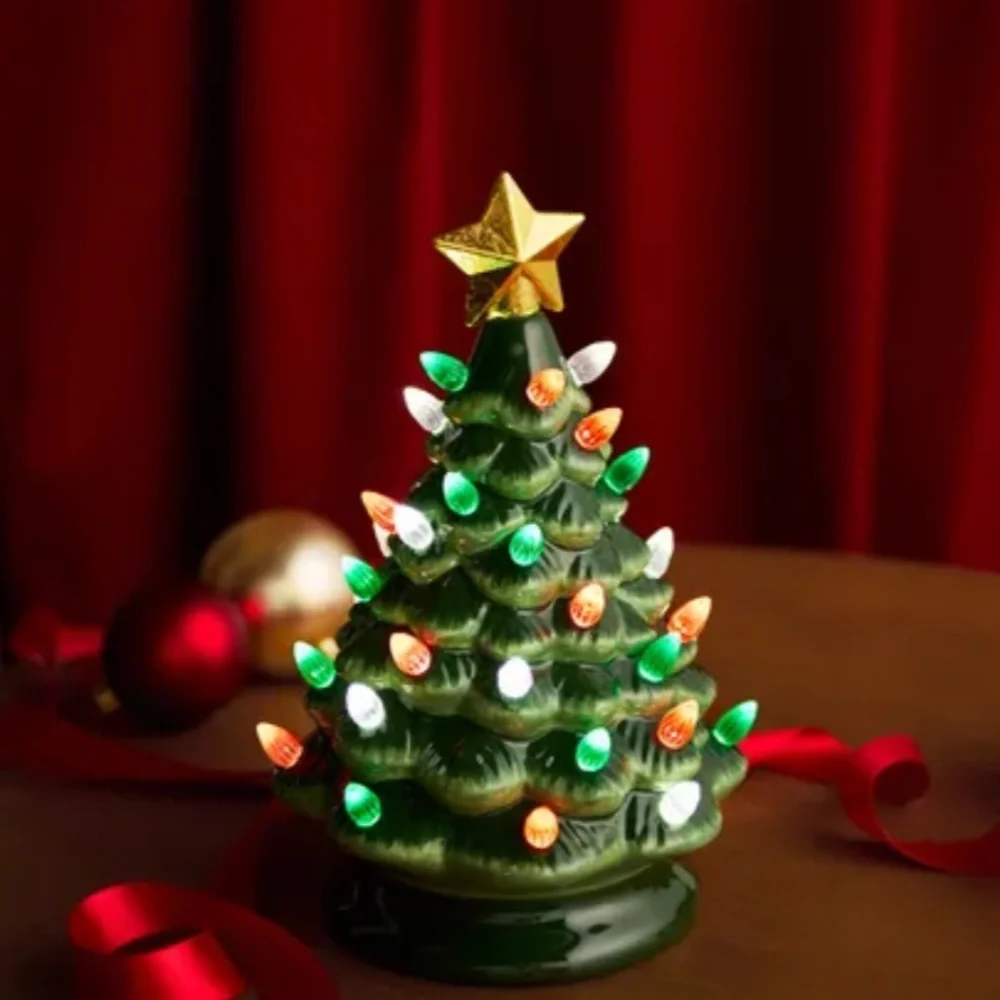 Green Ceramic Light-Up Tree with Star